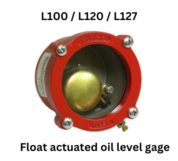 Visual representation of L100 Float Actuated Oil Level Gauge, showcasing multiple L120 readings in sequence